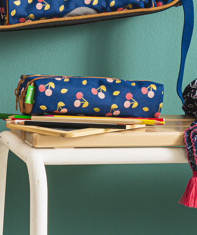 Back to school accessories radius - BLUE DOUBLE SCHOOL PENCIL CASE WITH A CHERRY PRINT