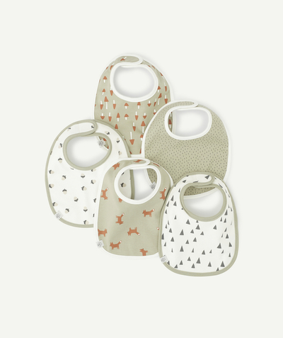 Meals Tao Categories - PACK OF FIVE ORGANIC COTTON FOX BIBS FOR BABY BOYS