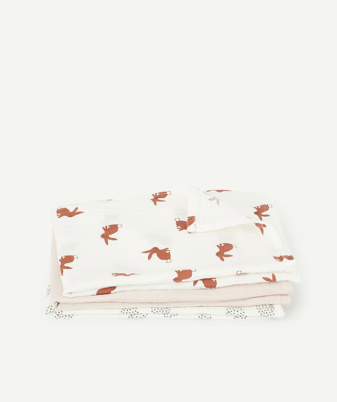 New In radius - SET OF 3 PINK RABBIT BABY TOWELS IN ORGANIC COTTON