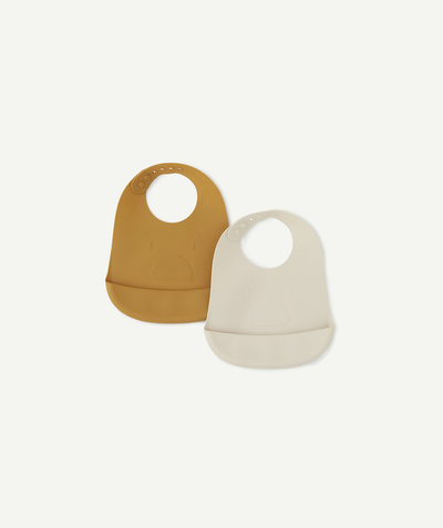 Baby-boy radius - SET OF TWO BEIGE AND OCHRE SILICONE BIBS