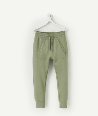 trouser Tao Categories - BOYS' GREEN JOGGERS IN RECYCLED FIBERS WITH KANGAROO POCKET