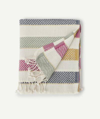 Baby-girl radius - COTTON FOUTA WITH MULTICOLOURED AND GOLDEN STRIPES