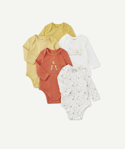 Bodysuit family - PACK OF FIVE ORANGE AND YELLOW BODIES IN ORGANIC COTTON