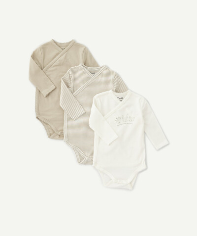 Bodysuit family - PACK OF THREE BODIES WITH BUILT-IN PRESS-STUDS, IN ORGANIC COTTON
