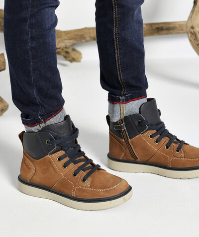 Brands radius - GEOX® - HIGH-TOP SHOES IN CAMEL LEATHER, LINED IN SHERPA