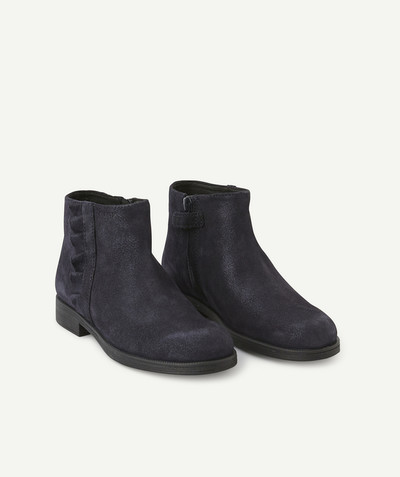 Girl radius - NAVY BLUE SPLIT LEATHER BOOTS WITH FRILLS