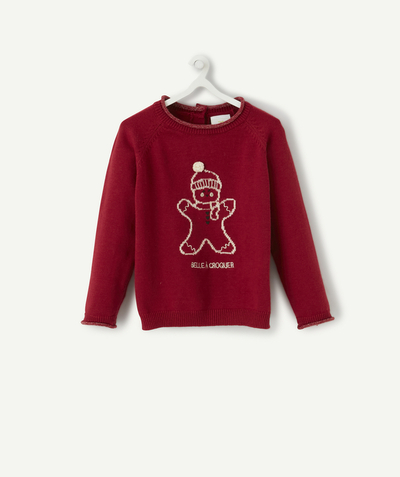 Outlet radius - RED JUMPER IN A VERY SOFT KNIT WITH A SPARKLING DESIGN AND A POMPOM