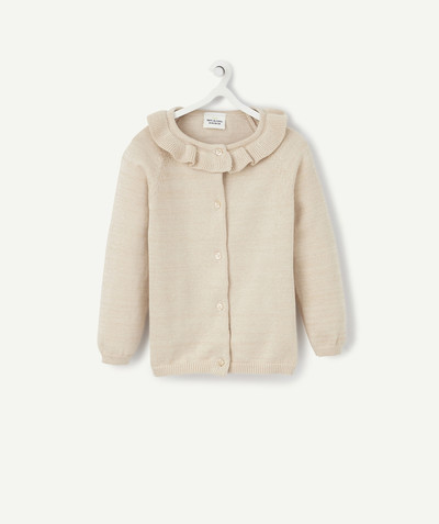 Outlet radius - BEIGE AND GOLDEN CARDIGAN WITH A FRILLY NECK
