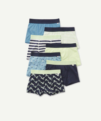 Underwear radius - PACK OF SEVEN GREEN AND BLUE BOXER SHORTS IN ORGANIC COTTON