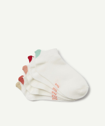 Tights and socks family - FIVE PAIRS OF SHORT WHITE SOCKS WITH COLOURED HEARTS