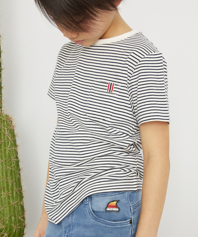Boy radius - BLUE AND WHITE STRIPED SHIRT IN ORGANIC COTTON WITH A POCKET