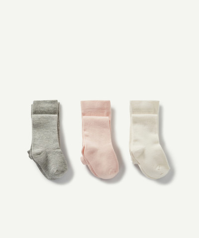 Socks Tao Categories - THREE PAIRS OF TIGHTS, CREAM, PINK AND GREY