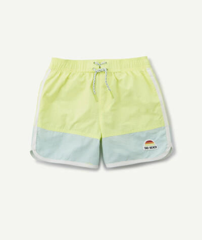 Swimwear family - FLUORESCENT YELLOW AND BLUE COLOUR BLOCK SWIMMING TRUNKS