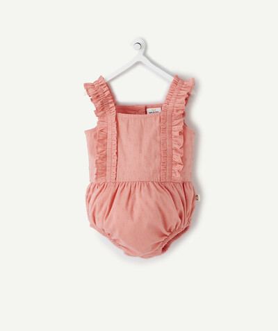 Sleep bag - Playsuit - Pramsuits family - EMBROIDERED PINK ROMPER SUIT IN ORGANIC COTTON