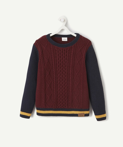 Swetry - Swetry rozpinane - kamizelki Rayon - BORDOWO-GRANATOWY SWETER Z WYPUKŁEJ DZIANINY