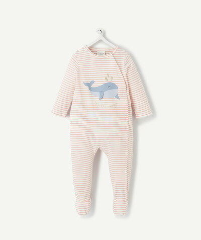 Sleepsuit - Pyjamas radius - PINK AND WHITE STRIPED SLEEPSUIT IN ORGANIC COTTON