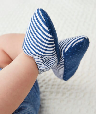 Baby-boy radius - BLUE AND WHITE STRIPED SLIPPERS