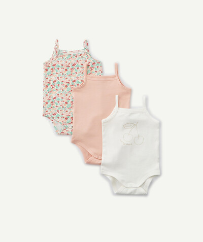 Bodysuit radius - THREE PLAIN AND FLOWER-PATTERNED BODIES IN ORGANIC COTTON WITH STRAPS