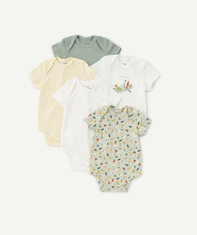 Bodysuit family - FIVE BODIES IN ORGANIC COTTON WITH PRINTED VEGETABLES