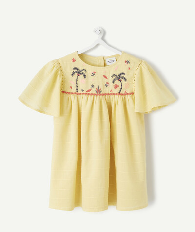 Dress - skirt radius - YELLOW COTTON DRESS WITH EMBROIDERY AND LACE