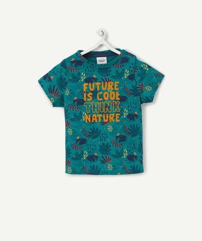 Our summer prints radius - GREEN JUNGLE T-SHIRT IN ORGANIC COTTON WITH A MESSAGE IN FELT