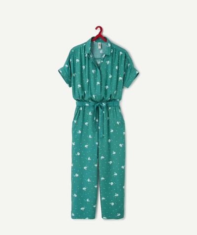 Jumpsuits - Dungarees Tao Categories - GREEN VISCOSE JUMPSUIT WITH A FLOWER AND SPOTTED PRINT