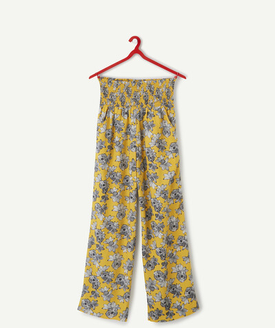 Girl radius - YELLOW HIGH-WAISTED TROUSERS, FLUID AND FLOWER-PATTERNED
