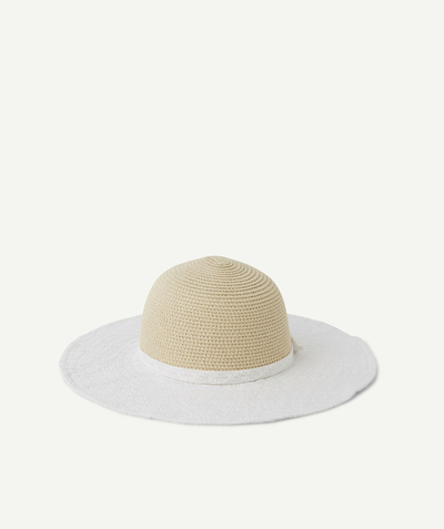 Special occasions' accessories radius - STRAW HAT WITH WHITE EMBROIDERED FABRIC