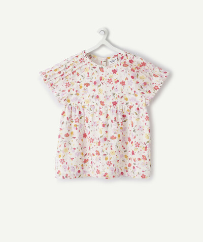 Shirt - Blouse radius - WHITE AND FLOWER-PATTERNED PRINT BLOUSE-STYLE T-SHIRT