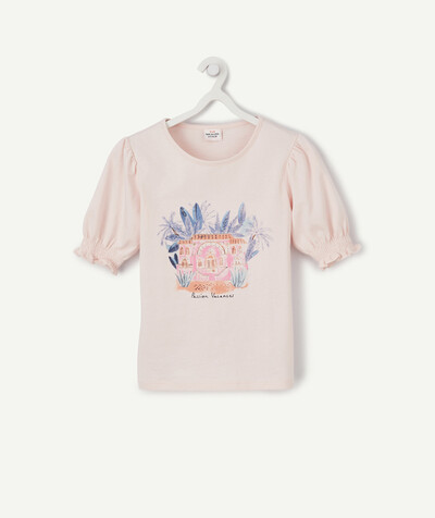 TOP radius - PINK T-SHIRT IN ORGANIC COTTON WITH ELASTICATED BOUFFANT SLEEVES
