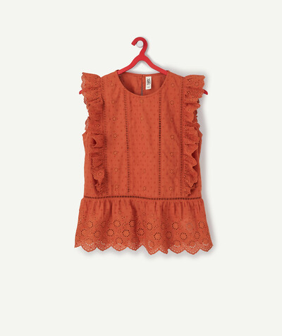 Shirt - Blouse radius - RUST T-SHIRT WITH BRODERIE ANGLAIS AND LACE