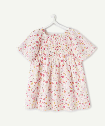 Our summer prints radius - PINK SMOCKED AND FLOWER-PATTERNED DRESS