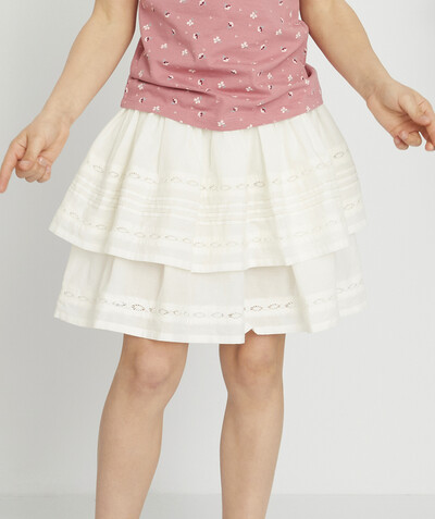 BOTTOMS radius - WHITE CIRCLE SKIRT WITH FRILLS AND EMBROIDERY