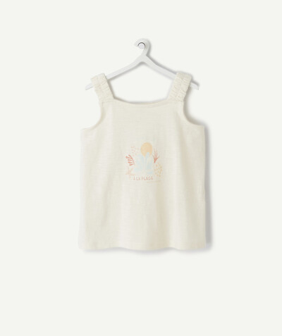 Private sales radius - CREAM TANK TOP WITH GATHERED STRAPS IN ORGANIC COTTON.