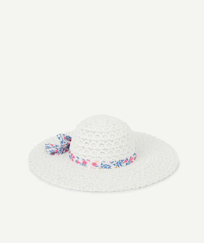Outlet radius - WHITE CROCHETED HAT WITH A COLOURED RIBBON