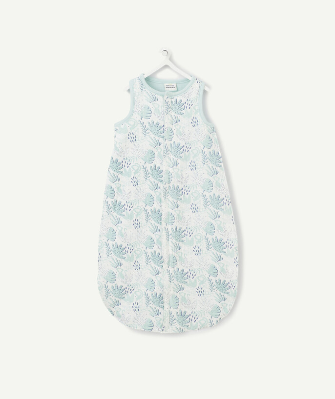 All collection radius - WHITE AND TURQUOISE BABY SLEEPING BAG WITH A TROPICAL PRINT