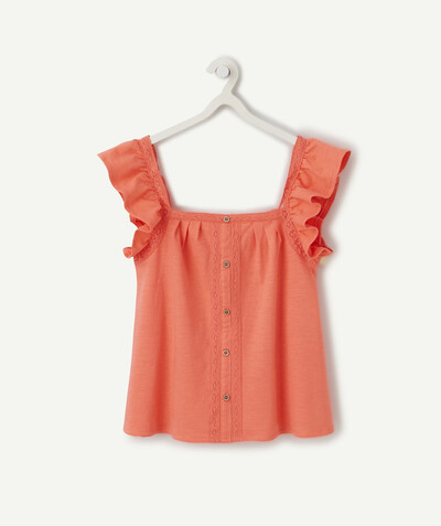 T-shirt Rayon - LE T-SHIRT ROSE EN COTON BIOLOGIQUE AUX BIAIS EN DENTELLE