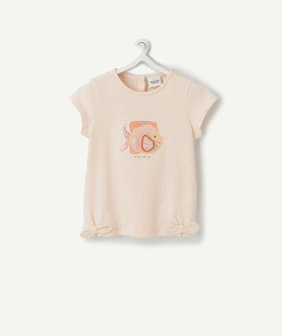 Baby-girl radius - PALE PINK T-SHIRT IN ORGANIC COTTON WITH A SEQUINNED FISH