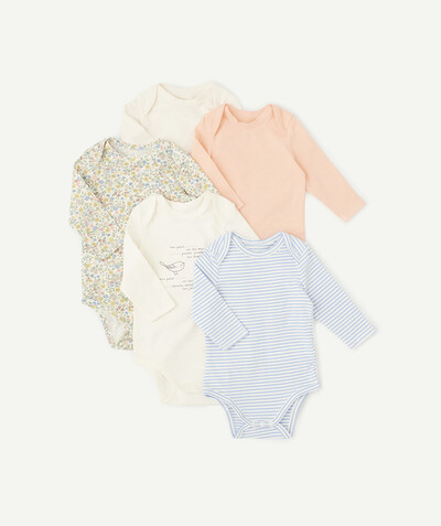 Baby-girl radius - PACK OF FIVE PINK AND CREAM BODYSUITS IN ORGANIC COTTON