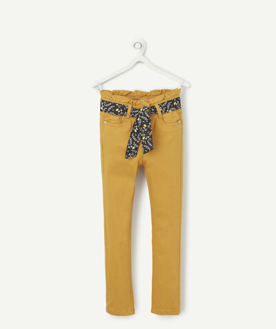 BOTTOMS radius - SKINNY MUSTARD TROUSERS WITH A FLOWER-PATTERNED BELT