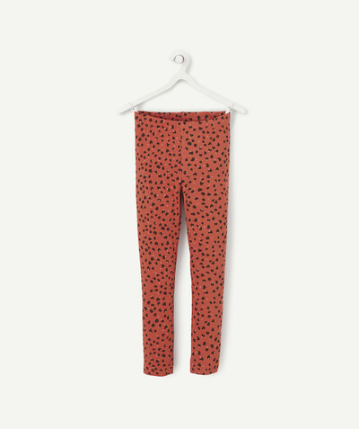 Leggings - Treggings family - RED LEGGINGS IN ORGANIC COTTON WITH PRINTED HEARTS