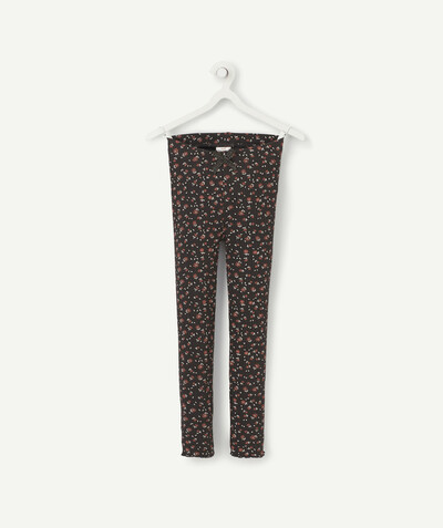 BOTTOMS radius - BLACK FLORAL LEGGINGS IN A RIBBED KNIT
