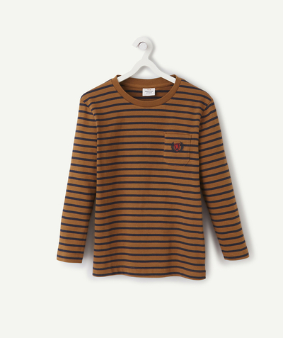 Low prices radius - CAMEL AND BLUE STRIPED T-SHIRT IN ORGANIC COTTON