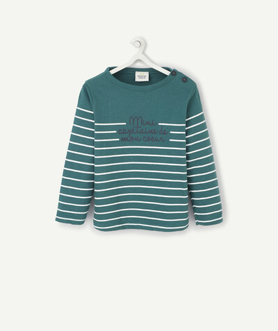 Baby-boy radius - GREEN STRIPED SHIRT IN ORGANIC COTTON WITH A MESSAGE