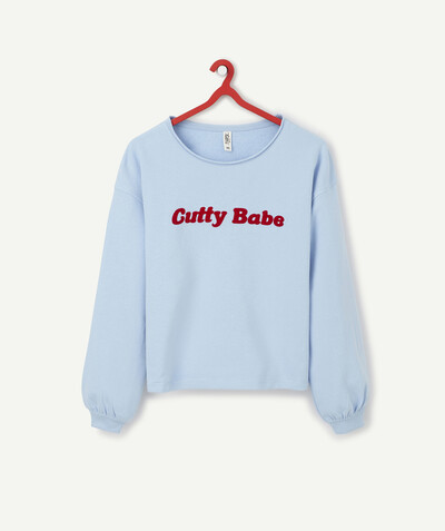 Collection hiver ado fille Sub radius in - BLUE SWEATSHIRT IN ORGANIC COTTON WITH A MESSAGE IN FELT