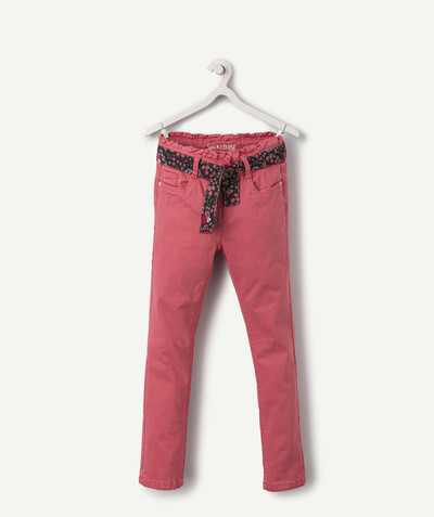 Trousers size + radius - SIZE+ SKINNY PINK TROUSERS WITH A FLOWER-PATTERNED BELT