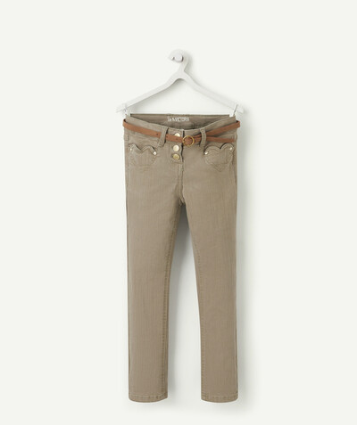 Trousers size + radius - VICTORIA SLIM KAKI JEANS WITH A BELT AND HEART-SHAPED POCKETS
