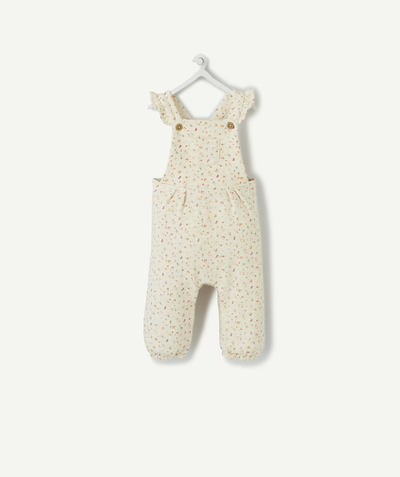Sleep bag - Playsuit - Pramsuits family - BEIGE FLOWER-PATTERNED DUNGAREES IN COTTON
