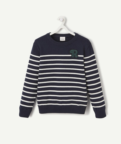 Boy radius - NAVY BLUE STRIPED JUMPER WITH A BOUCLE PATCH