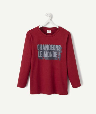 Boy radius - BURGUNDY T-SHIRT IN ORGANIC COTTON WITH A MESSAGE